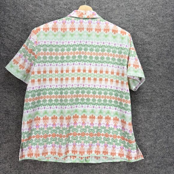 Alfred Dunner Shirt Women 16 Green Striped Button Up Collared Short Sleeve - Picture 2 of 6